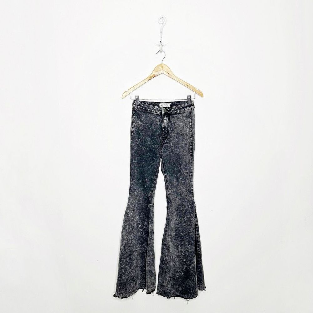 Free People Acid Wash Black Flare Jeans